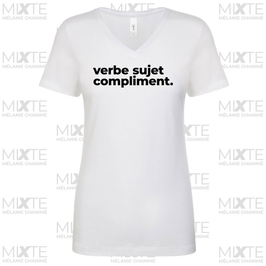 T-Shirt femme col en V - Verbe sujet compliment