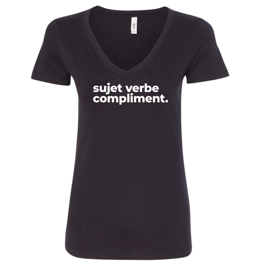 T-Shirt femme col en V - Sujet verbe compliment