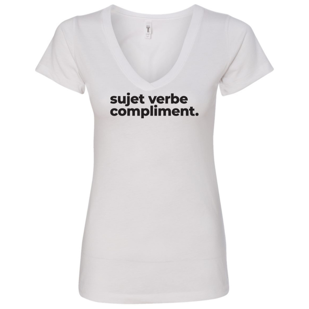 T-Shirt femme col en V - Sujet verbe compliment